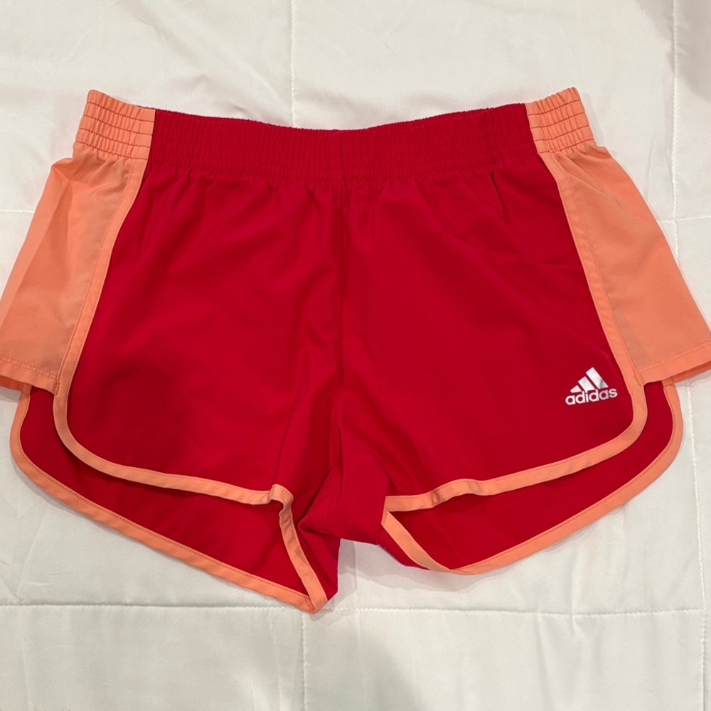 Adidas Women's Vibrant Red and Peach Athletic Shorts